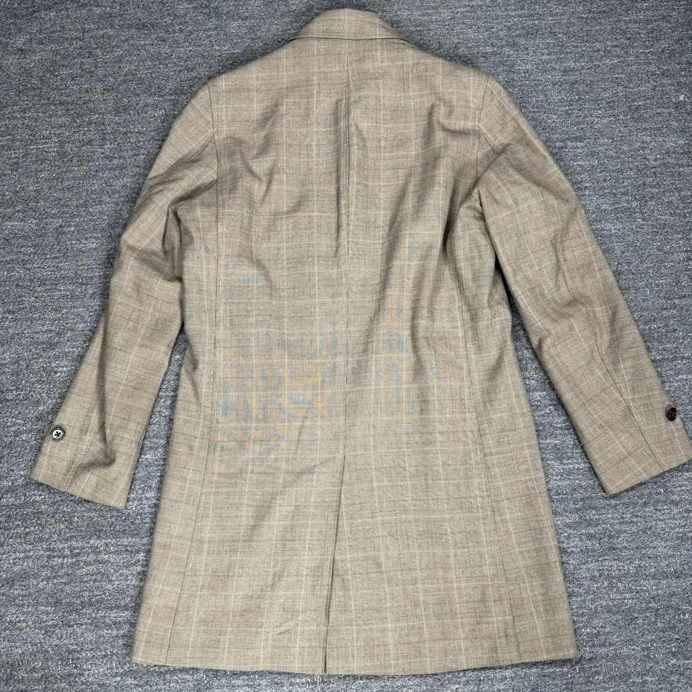 Banana Republic Coat Men Medium Brown Plaid Wool Blend Jacket Trench Classic